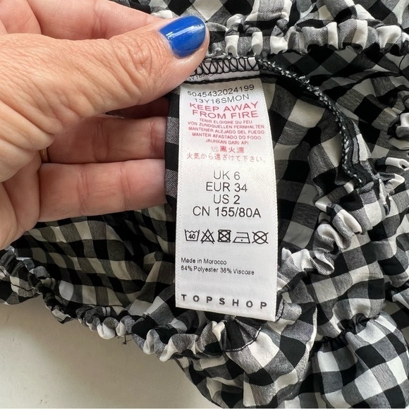 2/25 TopShop ❤️ Crop Top Cropped Gingham Shirt black white check boho - Picture 5 of 6